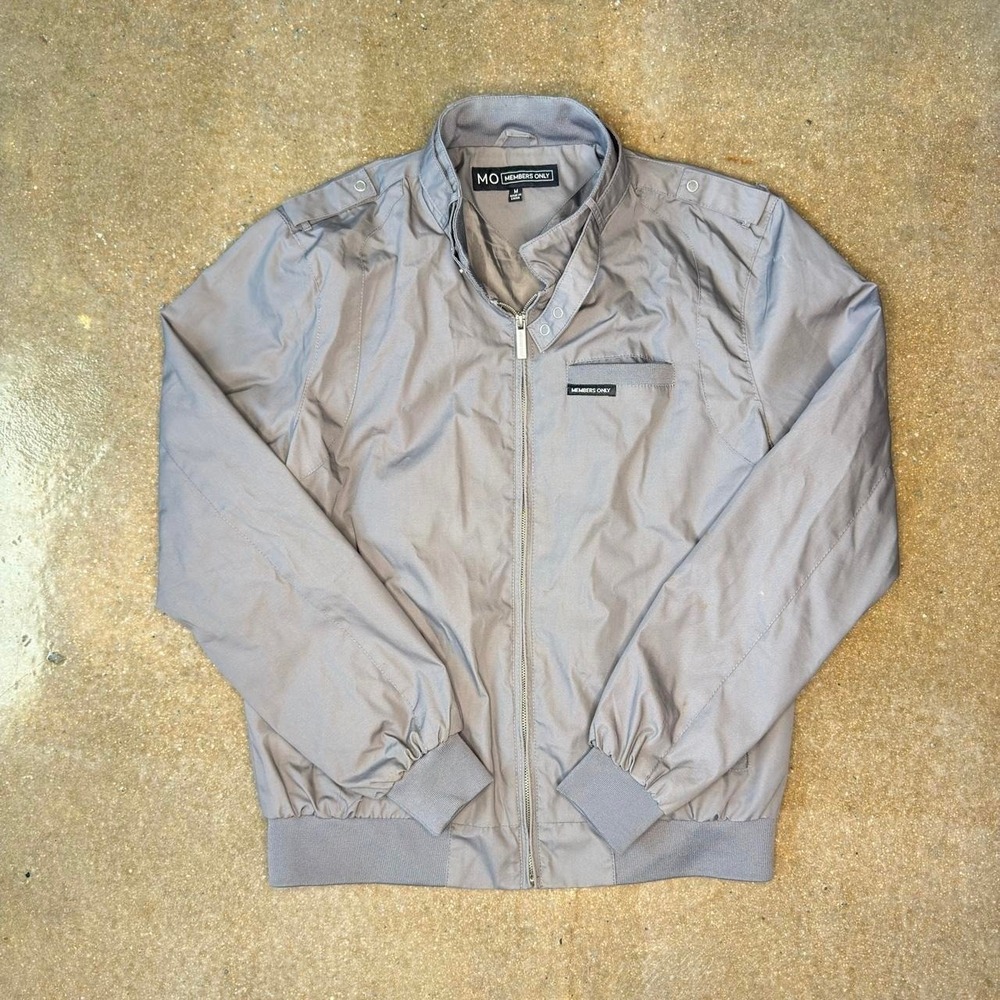 Members Only Mens Iconic Racer Jacket Grey Size M Full Zip Bomber Epaulettes